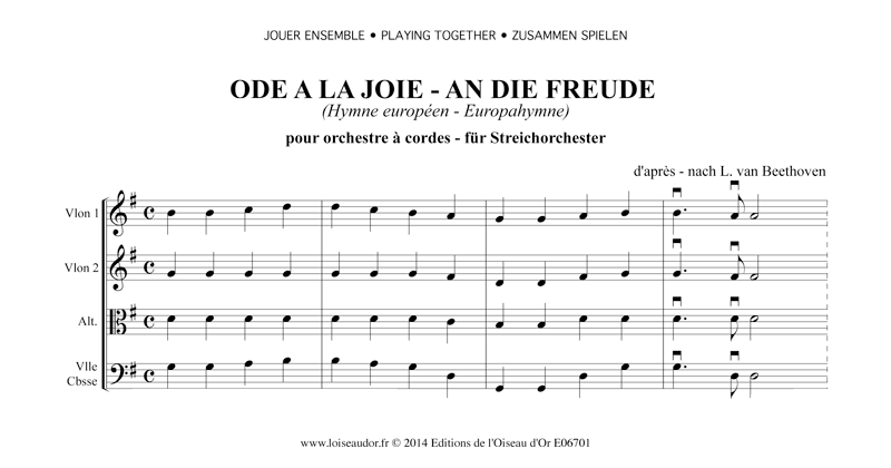 Beethoven L Van Ode A La Joie Cordes Editions De L Oiseau D Or