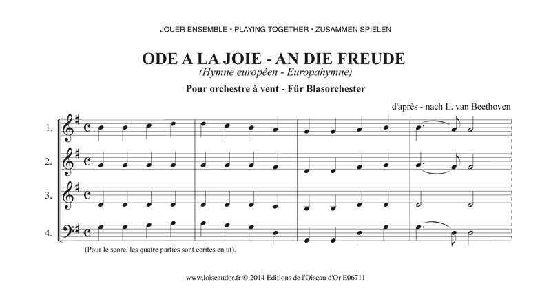 Beethoven L Van Ode A La Joie Vents Editions De L Oiseau D Or
